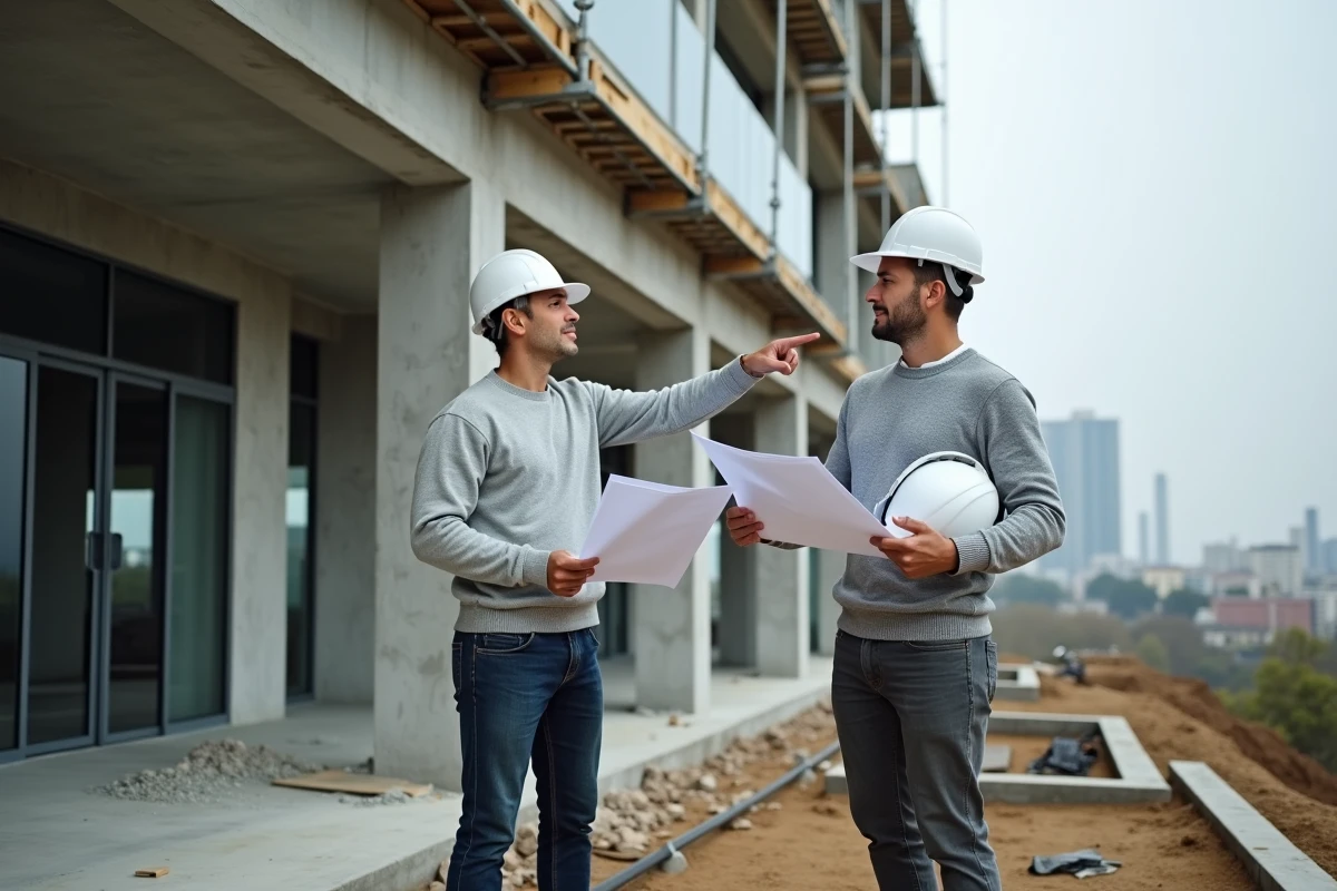 Investisseur immobilier visitant un chantier de construction d'appartements neufs en milieu urbain